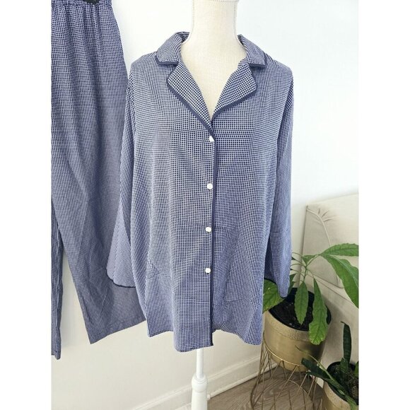 Josie Vintage Blue Long Sleeve Collared Button Up 2 Piece Pajama Set M Medium - Picture 2 of 8